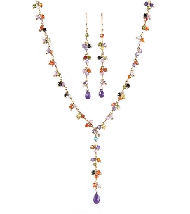 Cluster Gemstone Necklace with Amethyst Drop