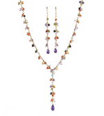 Cluster Gemstone Necklace with Amethyst Drop