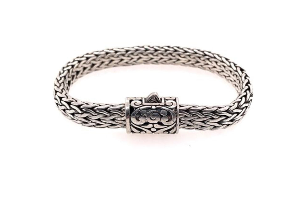 Small Handwoven Sterling Silver Bracelet with Byzantine Cutout Design - Accent's Novato