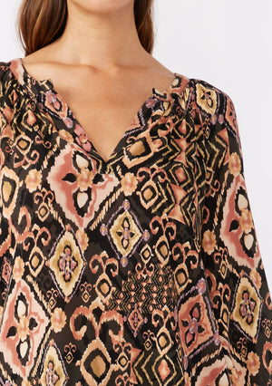 Long Sleeve Split Neck Raglan Blouse