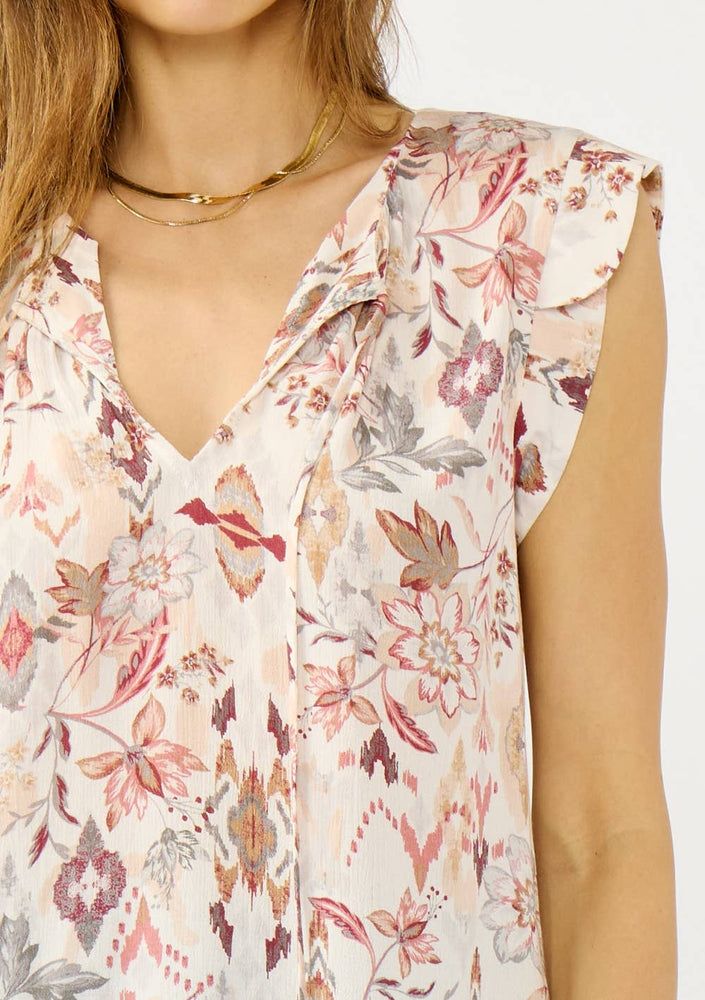 Crinkle Floral Tie Top