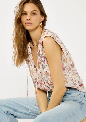 Crinkle Floral Tie Top