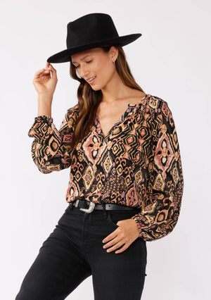 Long Sleeve Split Neck Raglan Blouse