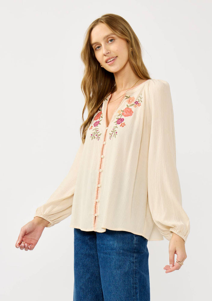 Floral Embroidered Gauze Blouse