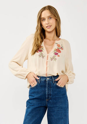 Floral Embroidered Gauze Blouse