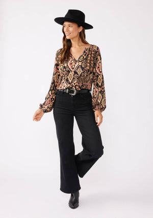 Long Sleeve Split Neck Raglan Blouse