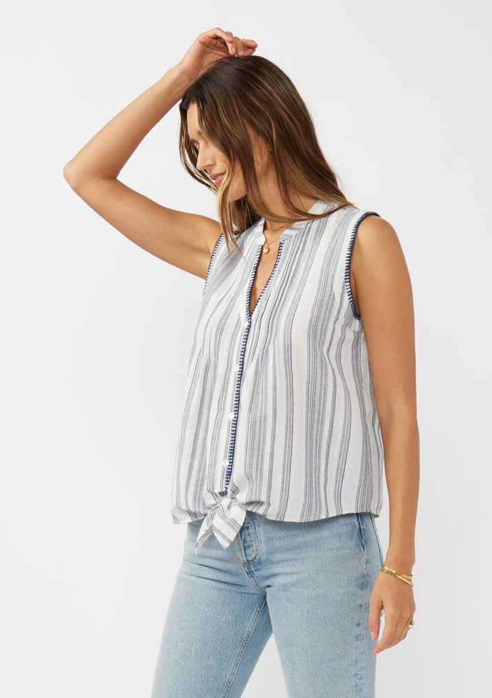 Yarn-Dyed Button-Down Tie Front Tank