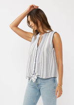 Yarn-Dyed Button-Down Tie Front Tank