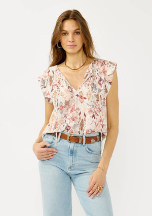 Crinkle Floral Tie Top