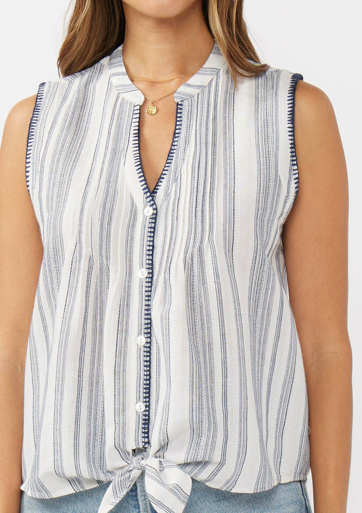 Yarn-Dyed Button-Down Tie Front Tank