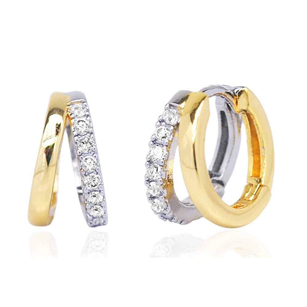 Two Tone Silver Pave' And Gold Click Huggies