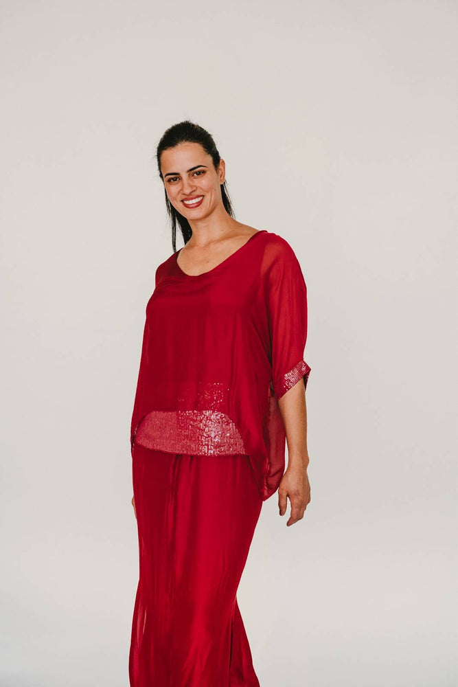 Sequin Trim Silk Top - Accent's Novato
