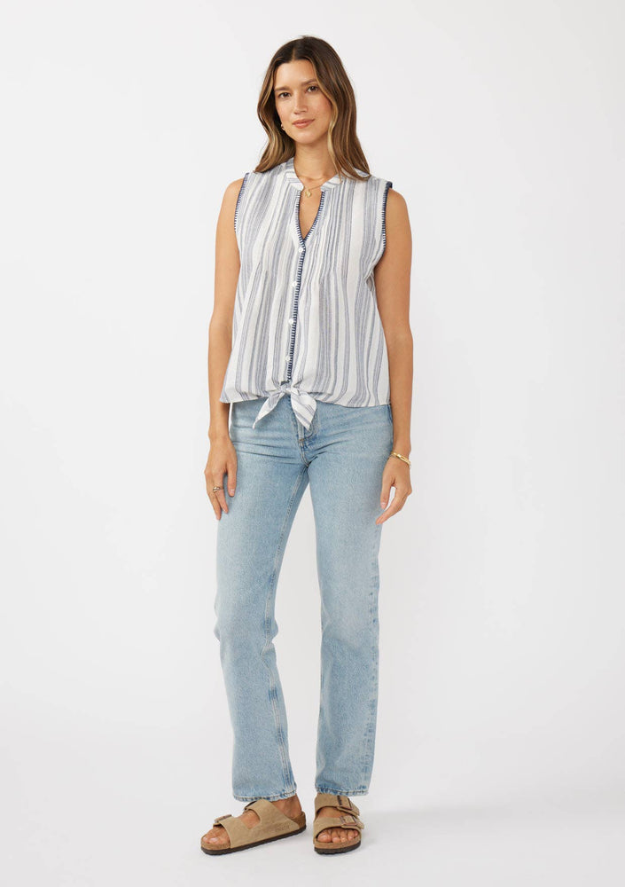 Yarn-Dyed Button-Down Tie Front Tank
