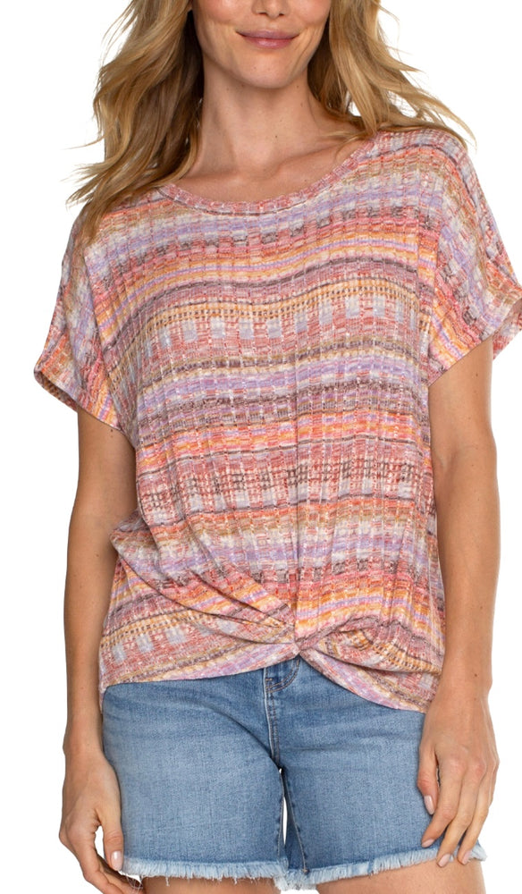 Print Dolman Tee with Twisted Detail