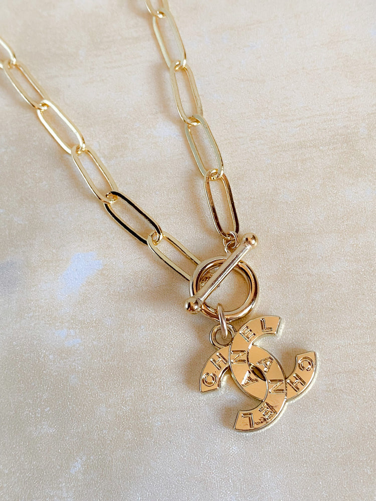 Large Gold filled link necklace with Vintage Chanel Charm