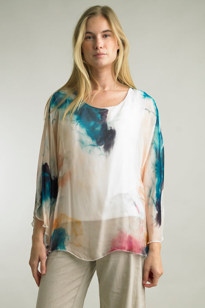 Watercolor Print Silk Top