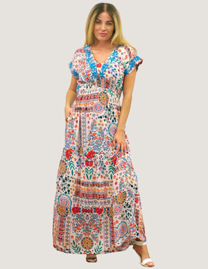 Print Dress with Embroidery