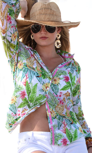 Jungle Garden Print Button Down Shirt