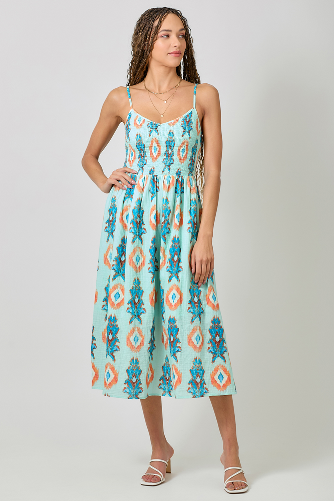 Printed Gauze Smocked Dress