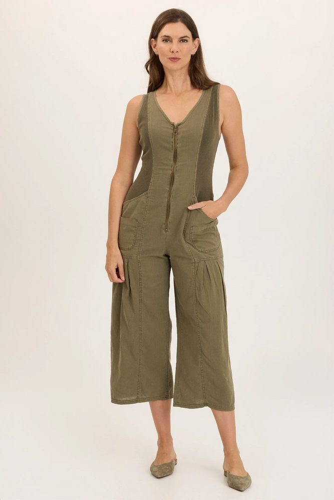 Linen Wide Leg Cargo Jumpsuit