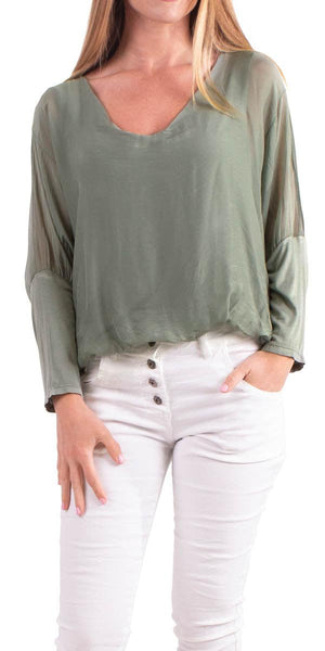 Sheer Silk Batwing Blouse