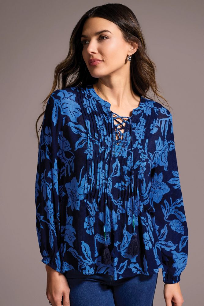 Print Jacquard  Pintuck Front Blouse