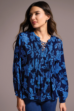 Print Jacquard  Pintuck Front Blouse