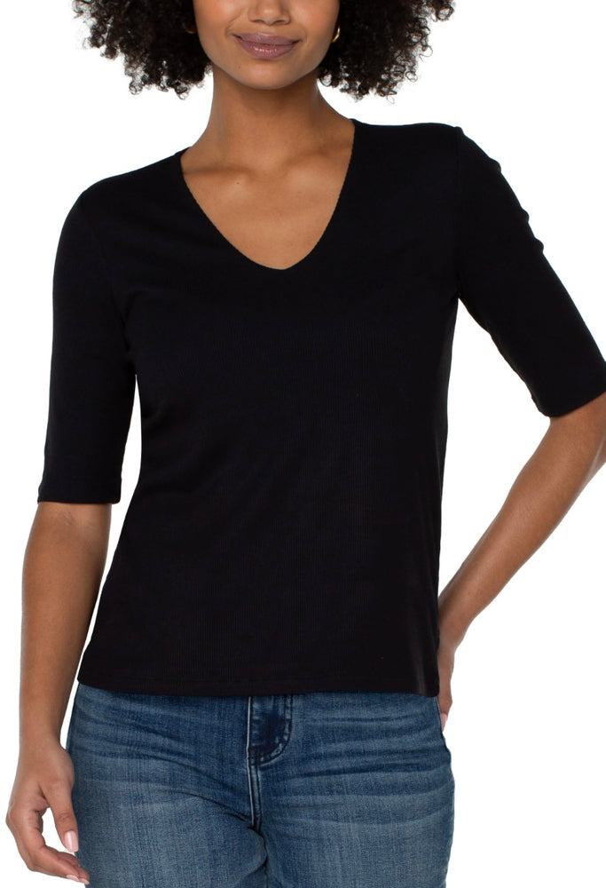 V neck Rib Knit Top