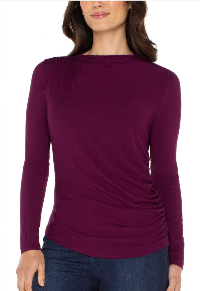 Mock Neck Knit Top with Shirring