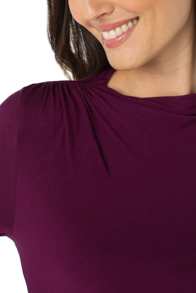 Mock Neck Knit Top with Shirring