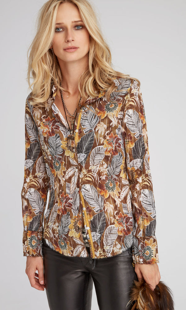 Havana Print Button Down Shirt  Mocha