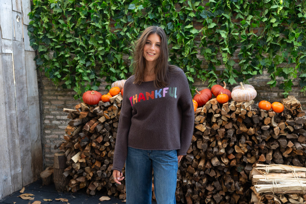 Thankful Crew Neck Chunky Knit Sweater