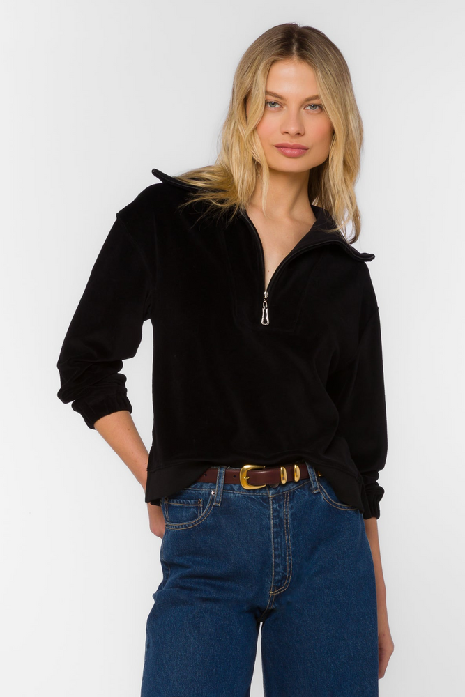 Cristy Velour Zip Front Top
