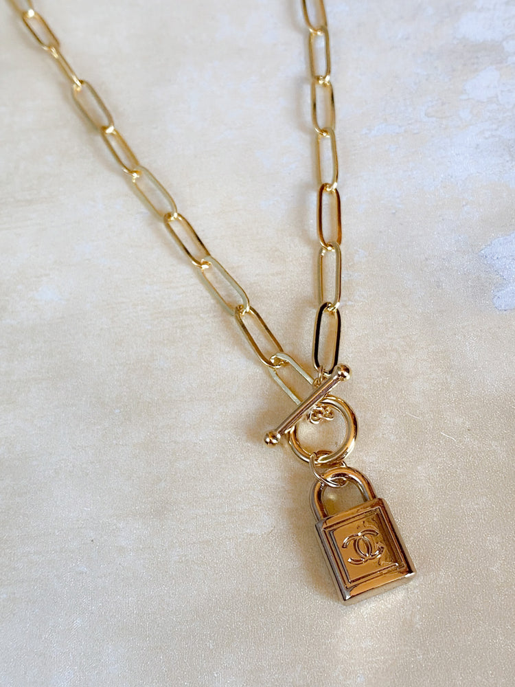 Large Gold filled link necklace with Vintage Chanel Charm