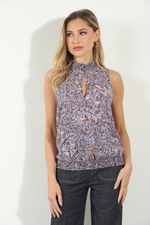 Smocked Sleeveless Print Top