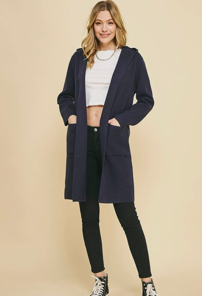 Long Knit Cardigan with Hood