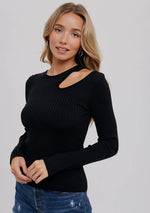 Cut Out Shoulder Ribbed Top