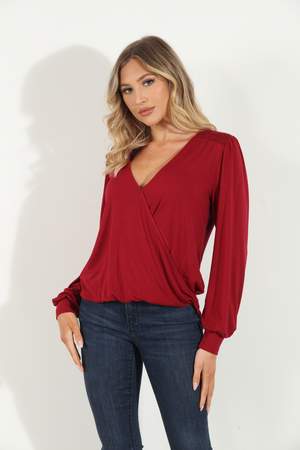 Smocked Cupro Blouse Cabernet
