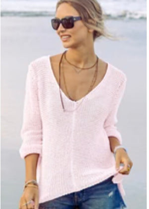 Maui V Neck Sweater Pink Whim