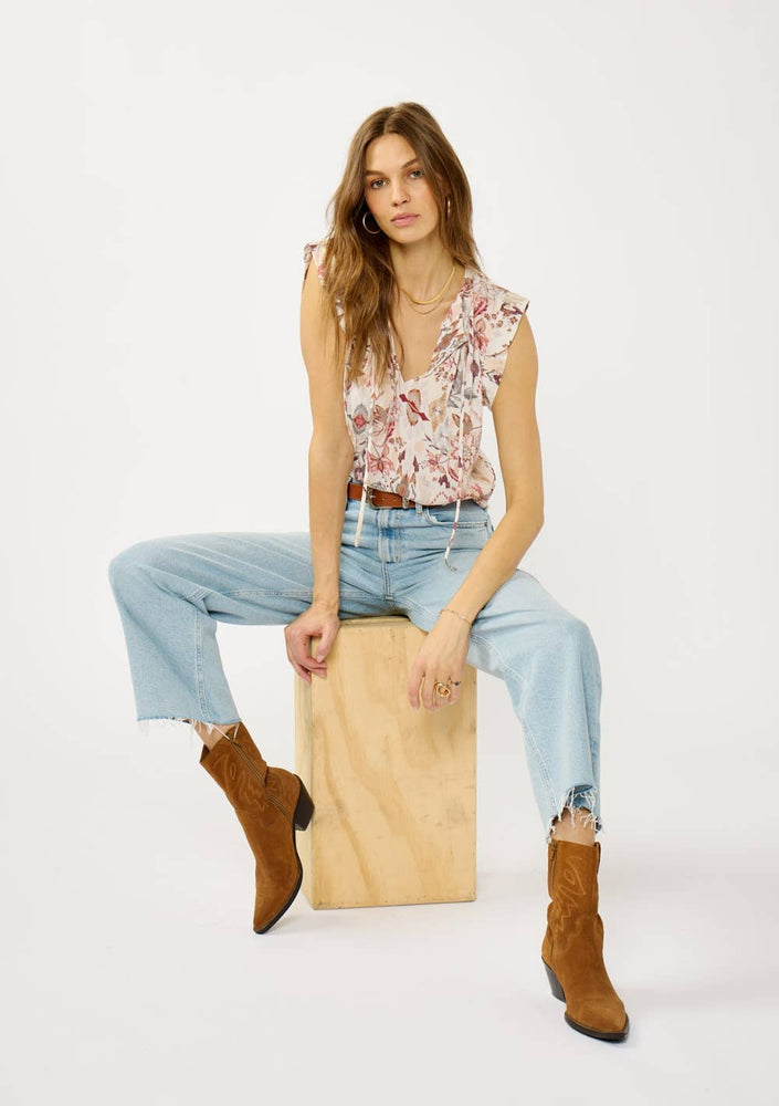 Crinkle Floral Tie Top