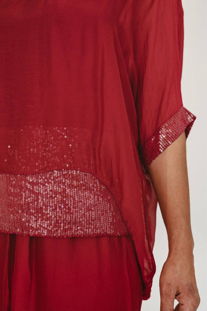 Sequin Trim Silk Top - Accent's Novato