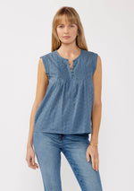 Floral Embroidered Pintuck Sleeveless Top