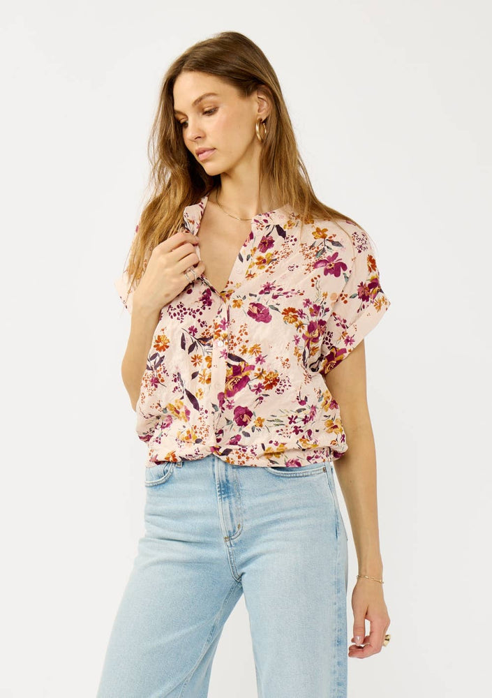 Twist Front Dolman Sleeve Button Down Top
