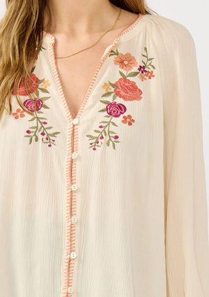 Floral Embroidered Gauze Blouse