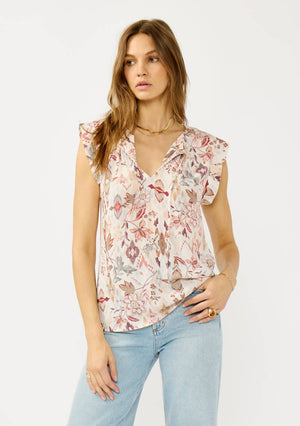 Crinkle Floral Tie Top