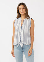 Yarn-Dyed Button-Down Tie Front Tank