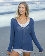 Maui V Neck Sweater Denim Heather