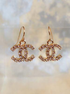 NWT 2023 A23 Chanel Strass CC Logo Gold Crystal Stud Pearl Drop Earrings  Large