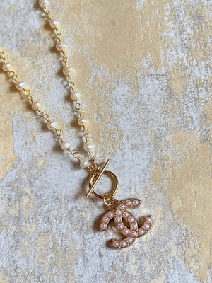 Chanel Silver CC Rhinestone Small Pendant Necklace