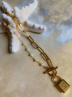 Chanel or LV Lock/ Pearl Toggle Necklace